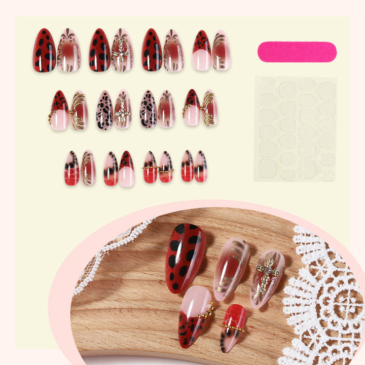 Artistic Stiletto Press-On Nail Set with Ladybug Motif Bowlift