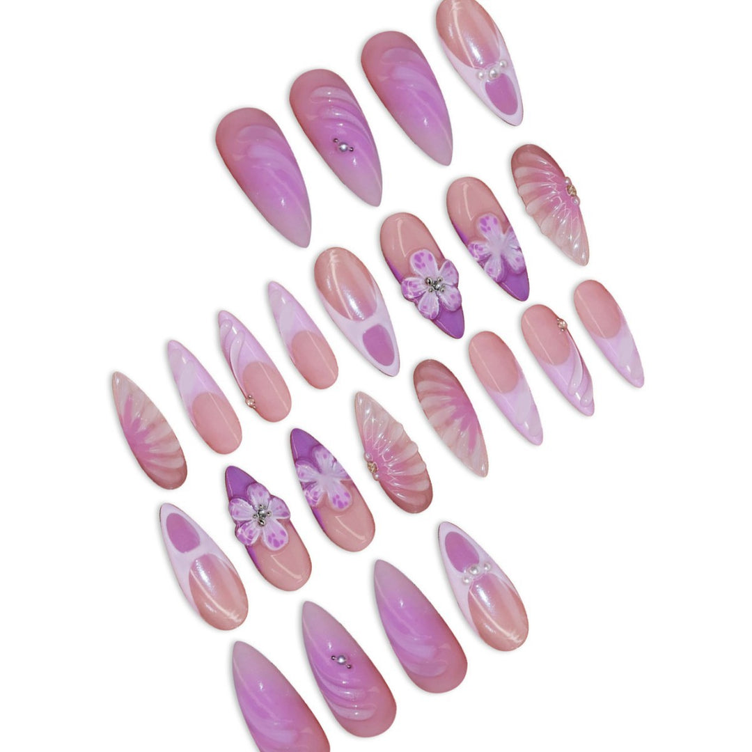 3D Decorative Floral Press-On Nail Extensions Bowlift