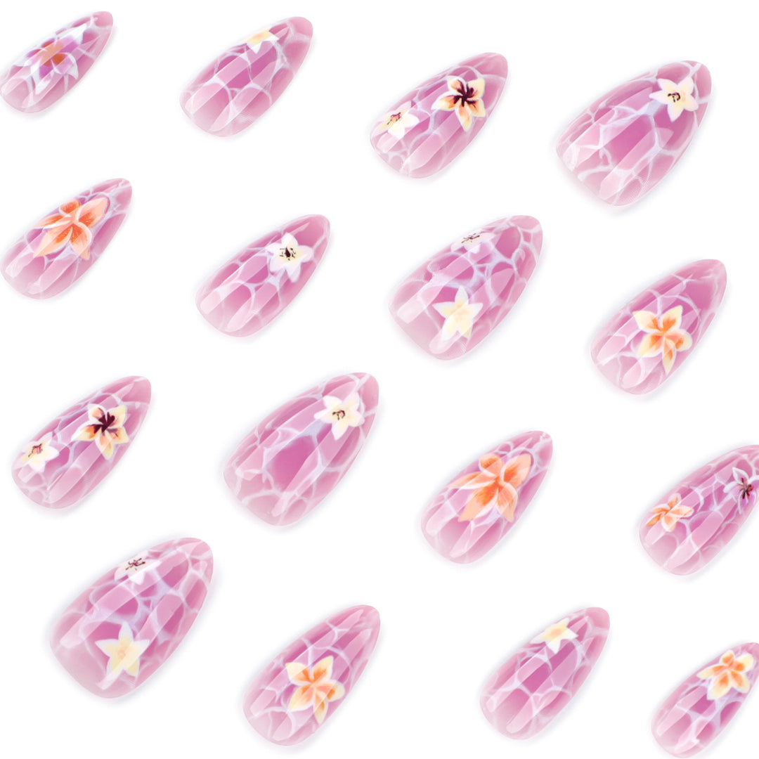 Artistic press-on nails with floral design Bowlift