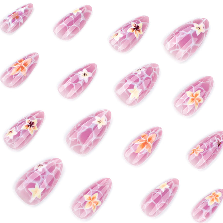 Artistic press-on nails with floral design Bowlift