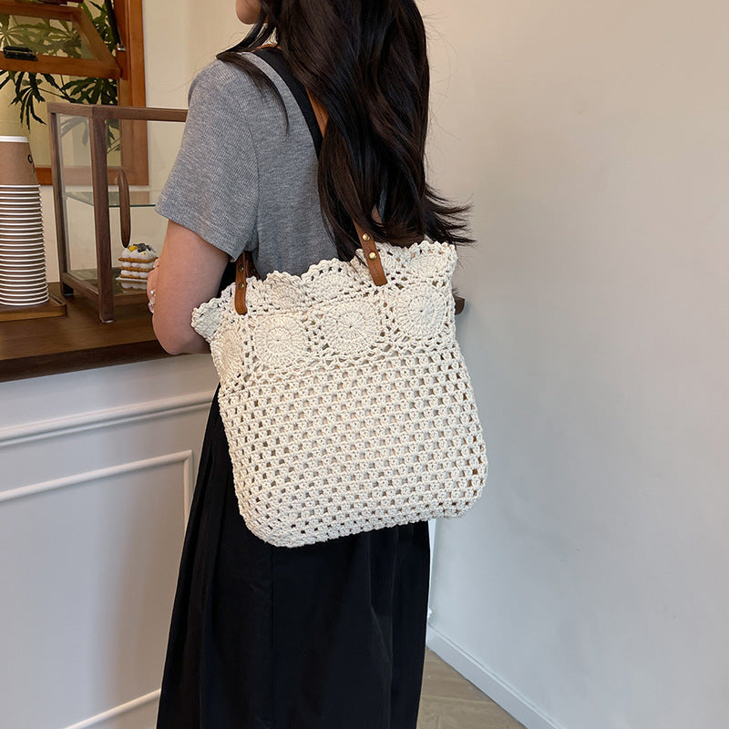 Macrame shopping bag with leather handles Bowlift