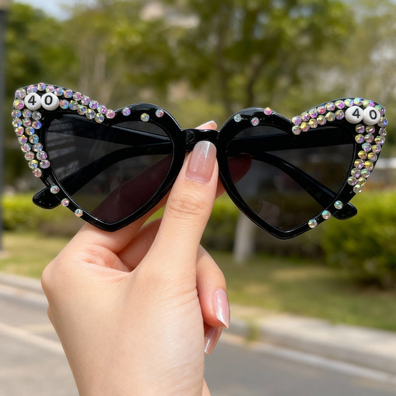 Heart-Shaped Rhinestone-Embellished Sunglasses Bowlift