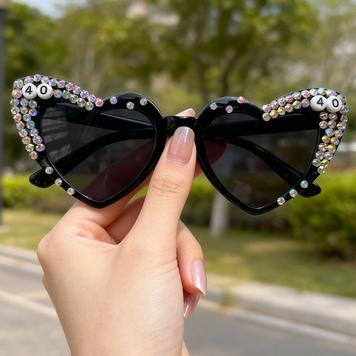 Heart-Shaped Rhinestone-Embellished Sunglasses Bowlift