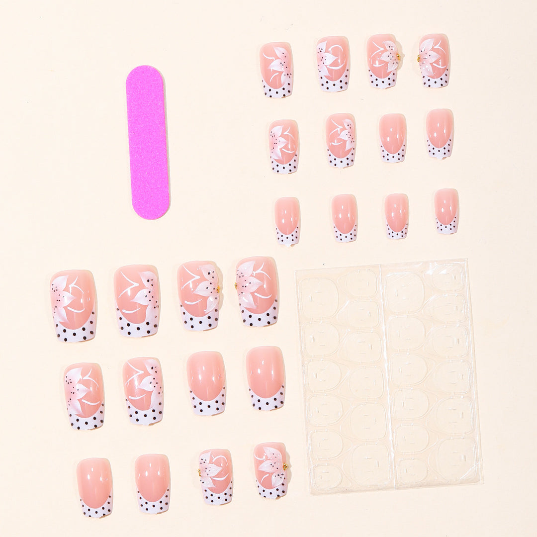 Floral French Tip Acrylic Nail Art Bowlift