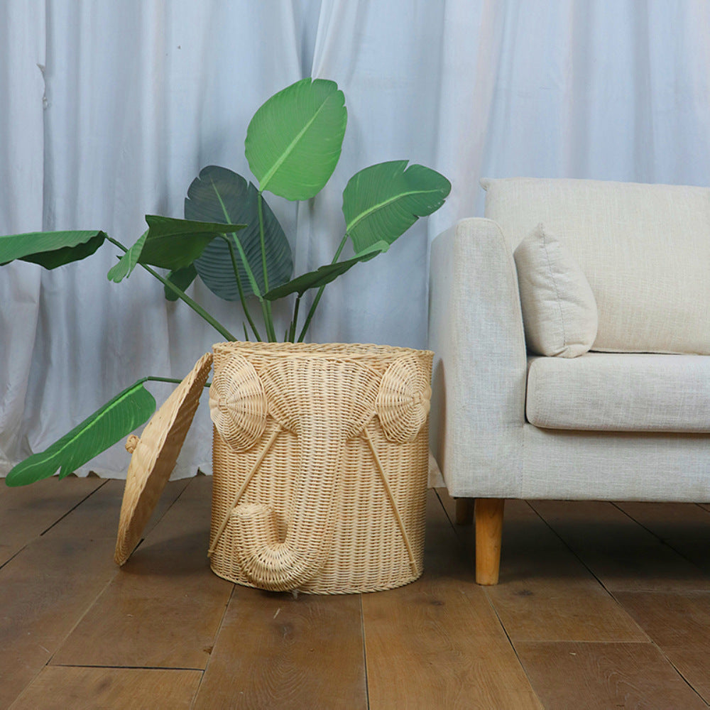 Whimsical Elephant-Themed Woven Storage Bin Bowlift