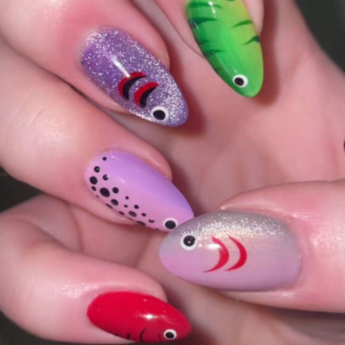 Artful Nail Extensions with Playful Fish Design Bowlift