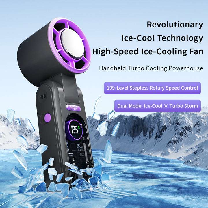 Women's Portable Hand Fan with Digital Temperature Display Bowlift