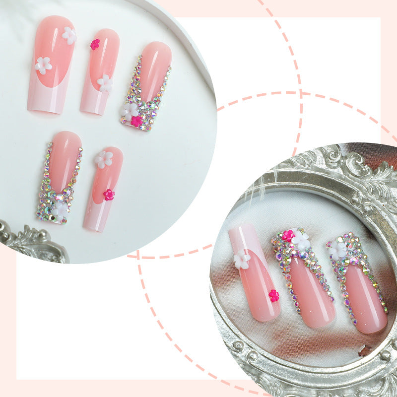 Decorative Press-On Nail Art Set with Floral and Gem Accents Bowlift 1788496044