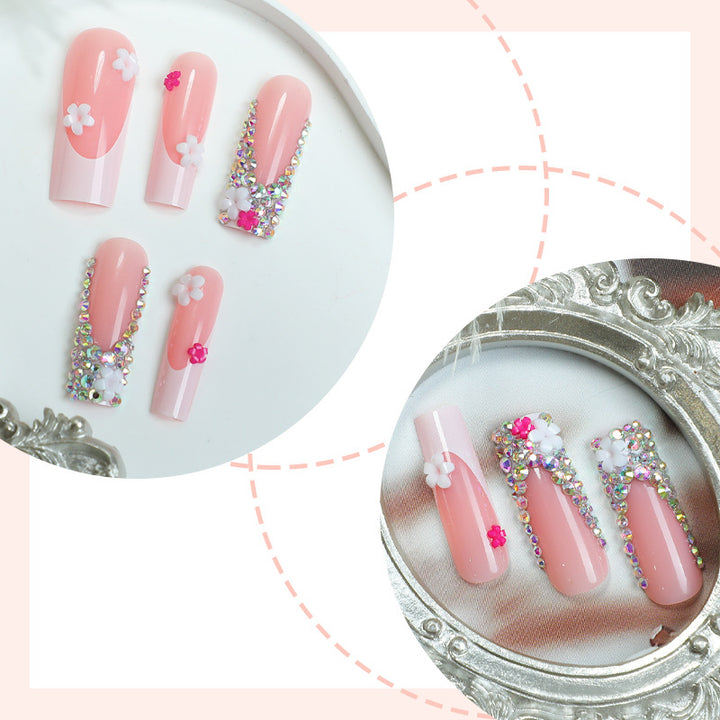 Decorative Press-On Nail Art Set with Floral and Gem Accents Bowlift 1788496044