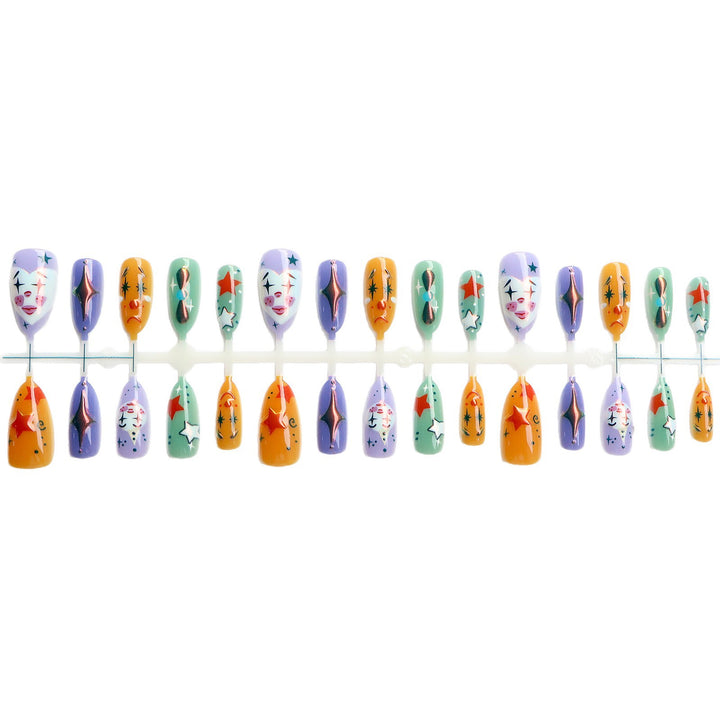 Whimsical Clown-Inspired Press-On Nail Art Set Bowlift