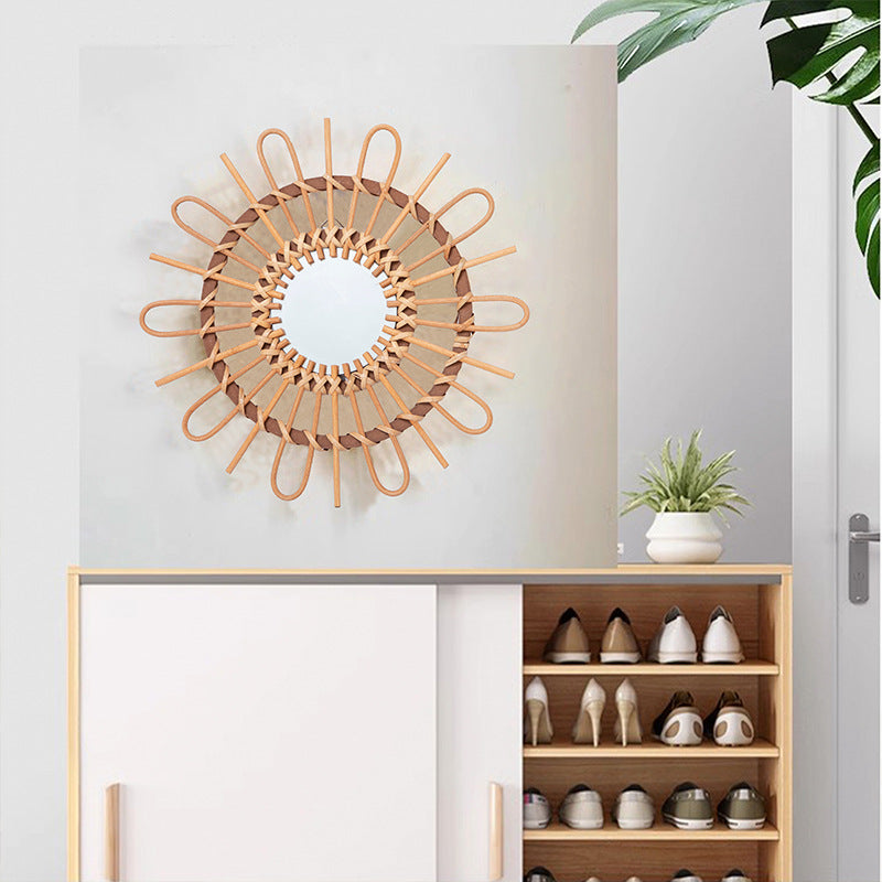 Trendy Round Wall Mirror with Rattan Frame Bowlift