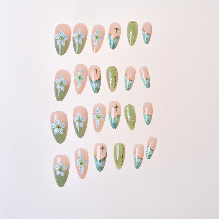 Elegant Floral-Detail Press-On Nails Bowlift