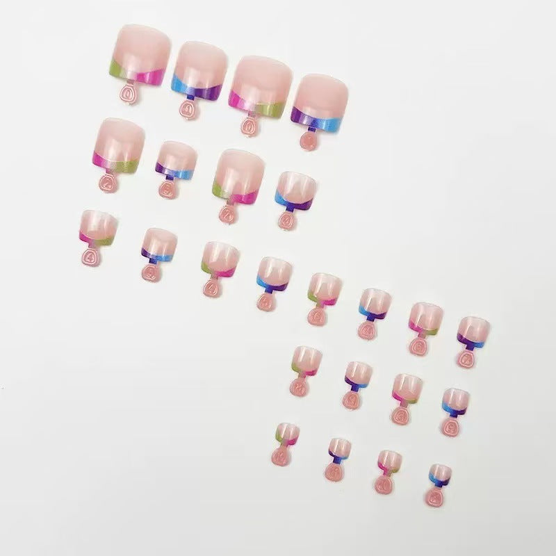 Artificial nail set with colorful gradient and trendy accents Bowlift