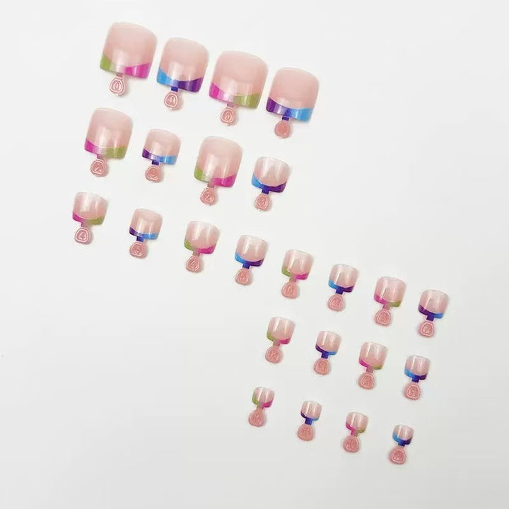 Artificial nail set with colorful gradient and trendy accents Bowlift