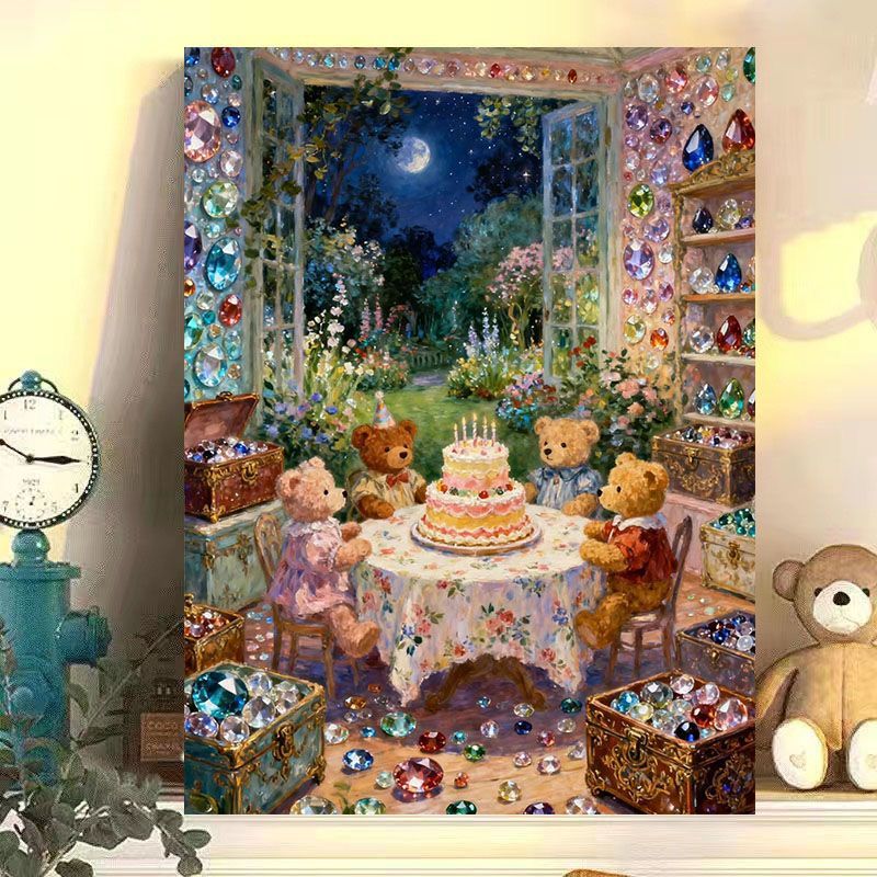Whimsical Rabbit Scene Canvas Art Print Bowlift