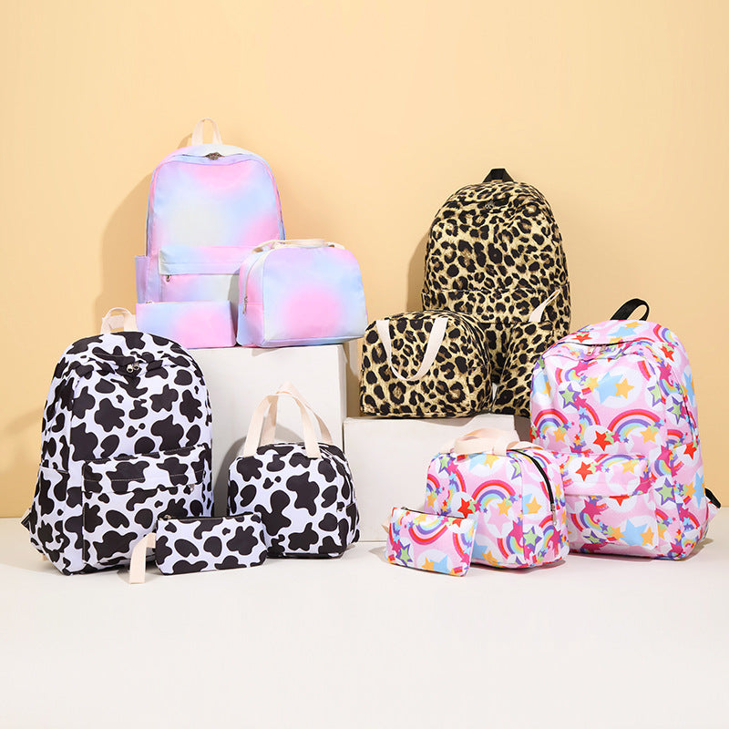 Stylish Cow Print Backpack and Accessory Set Bowlift