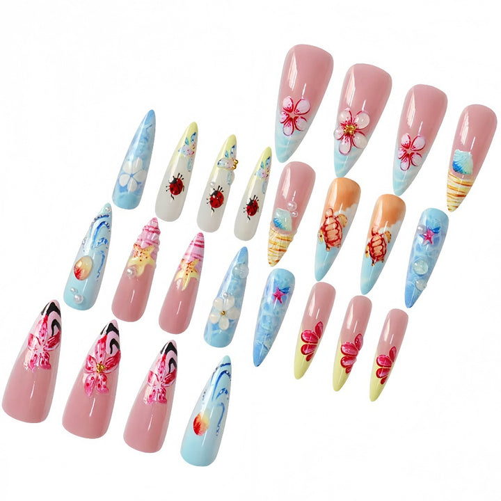 Artistic Marine-Inspired Press-On Nail Set Bowlift
