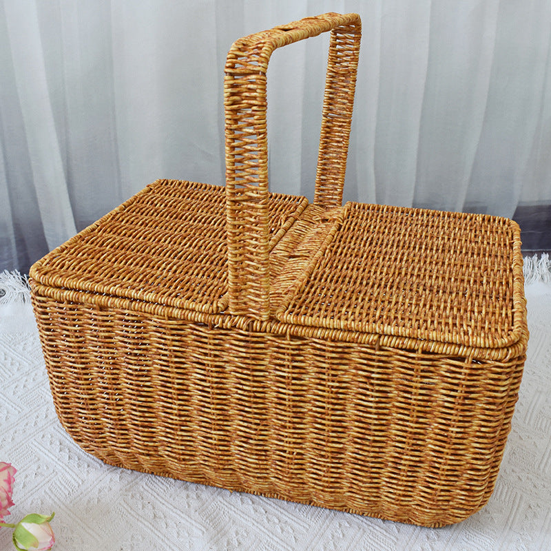 Handcrafted Natural Wicker Picnic Basket Bowlift