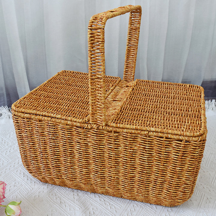 Handcrafted Natural Wicker Picnic Basket Bowlift