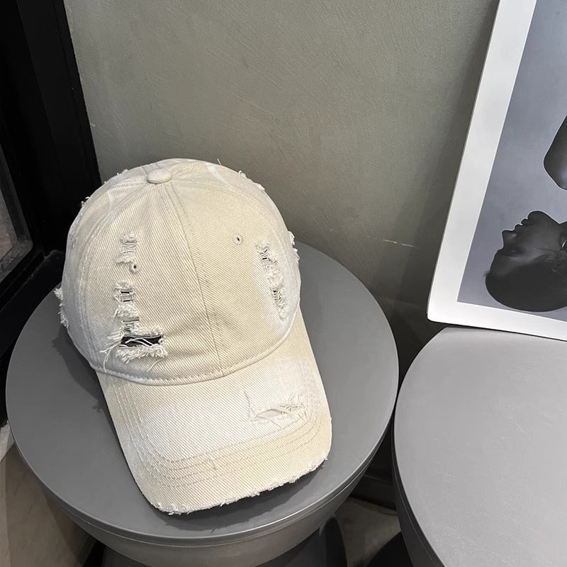 Women's Distressed Black Denim Baseball Cap Bowlift