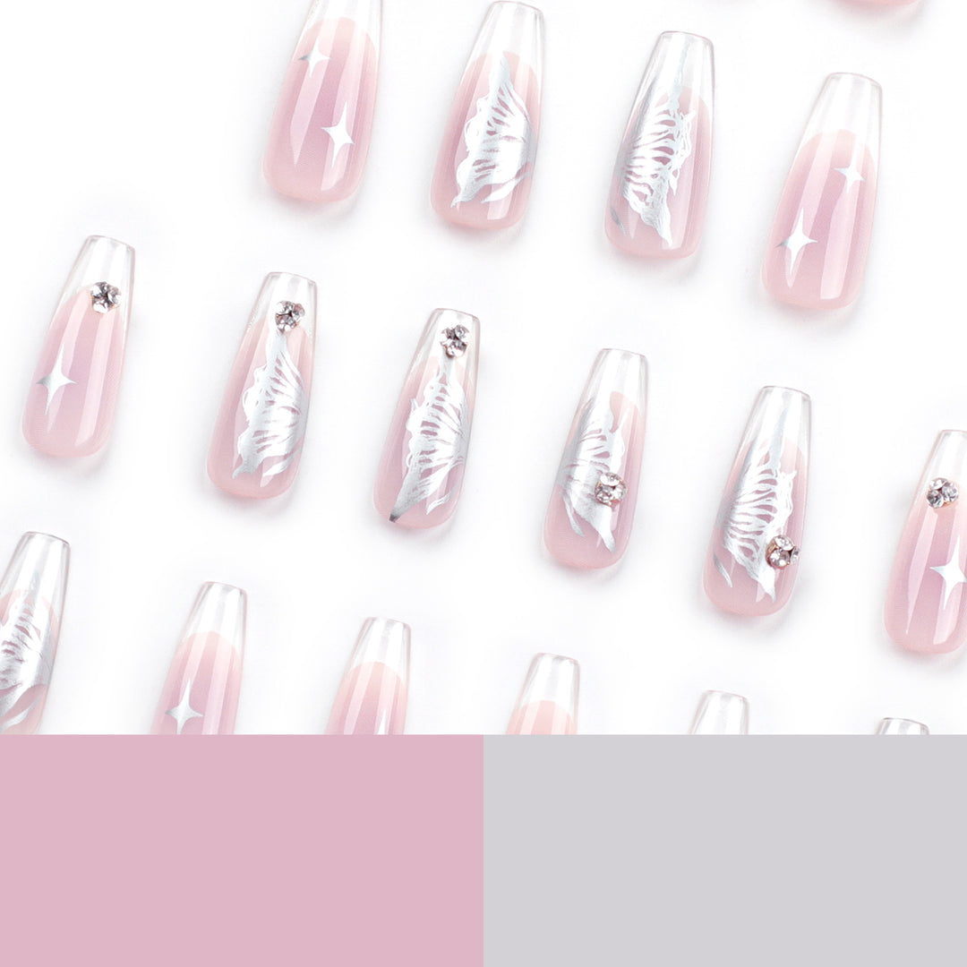 Elegant artificial nails with floral designs and glitter accents Bowlift