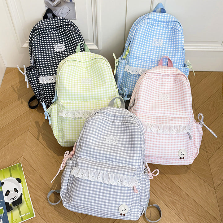 Cute Gingham Print Backpack Bowlift