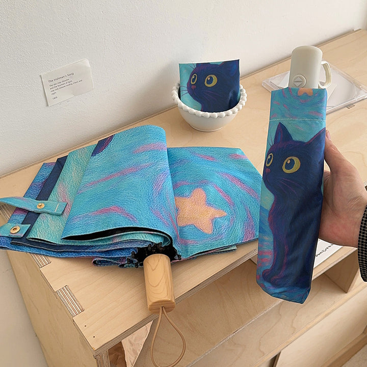 Women's folding umbrella with creative cat design and practical case Bowlift