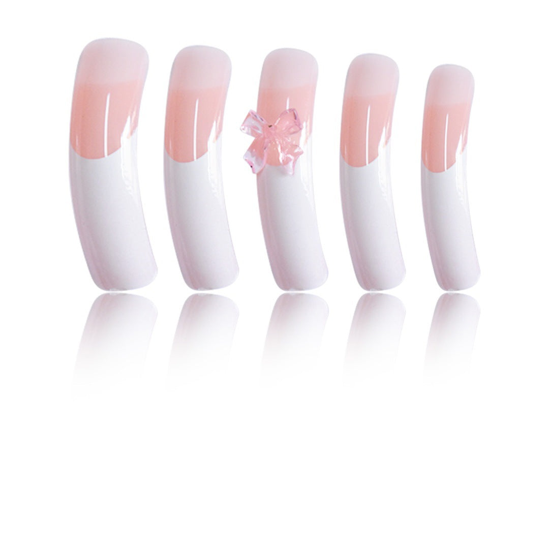 Stylish Acrylic Press-On Nail Extensions with Decorative Bow Bowlift