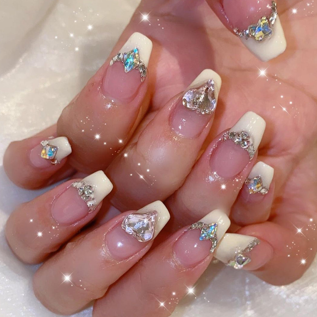 Artistic Nail Extensions with Gemstone Decorations Bowlift