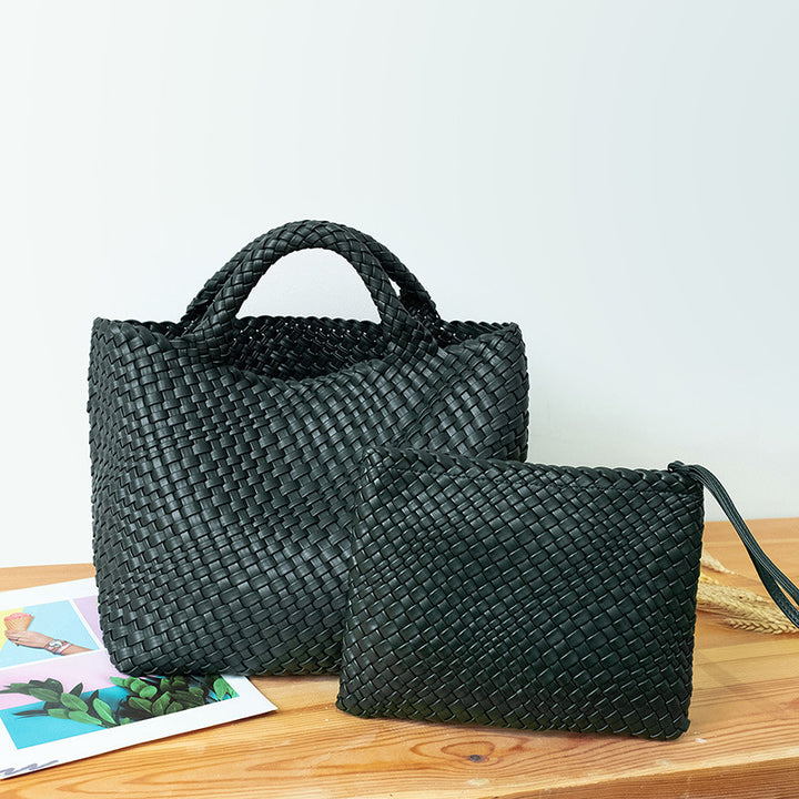 Elegant Braided Handbag with Removable Clutch Bowlift