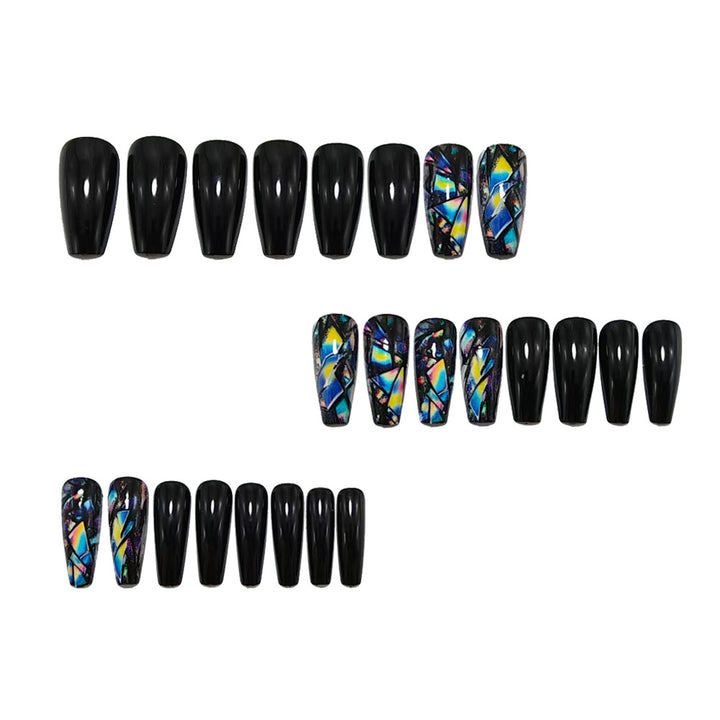 Trendy artificial nails with holographic geometric patterns Bowlift