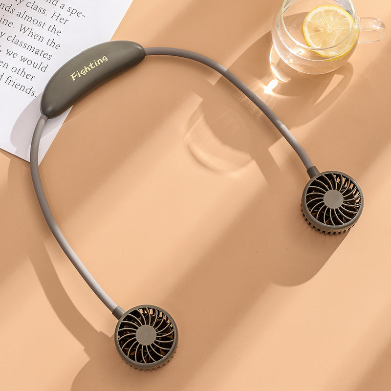 Unisex portable neck fan with dual fan heads, flexible neckband, quiet brushless motor, and USB charging function Bowlift