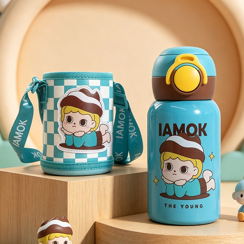 Women's insulated bottle with practical carrying strap and playful design Bowlift