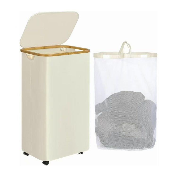 Elegant laundry container with practical lid and carrying system Bowlift