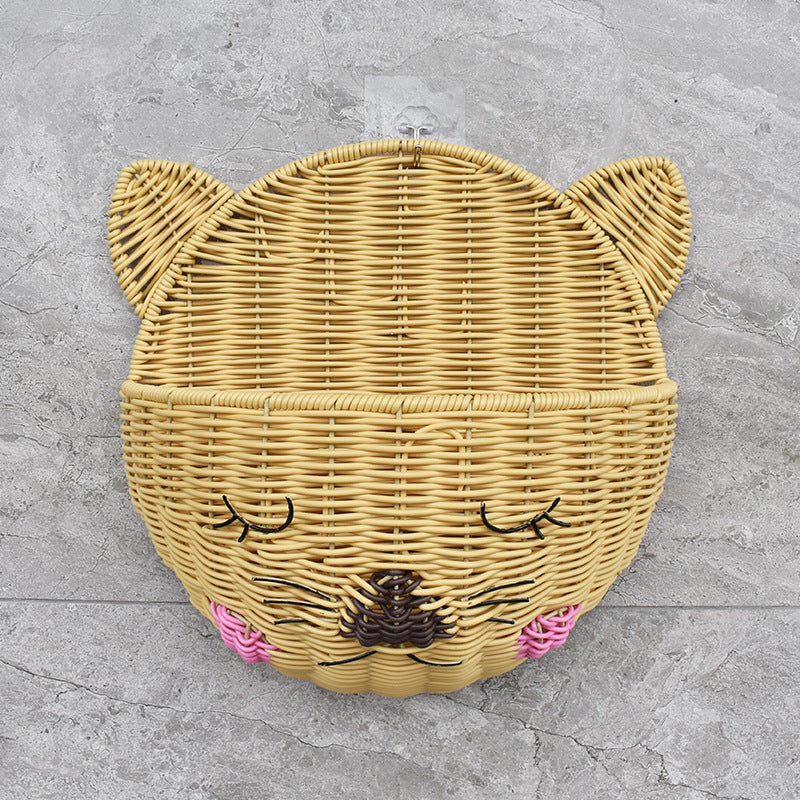 Cute Cat-Shaped Woven Storage Basket Bowlift