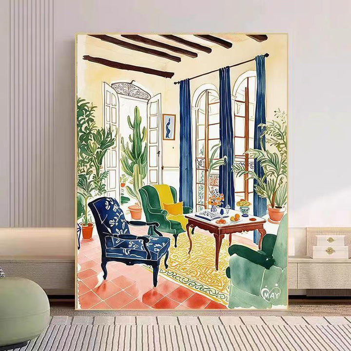 Cozy Living Room Watercolor Art Print Bowlift