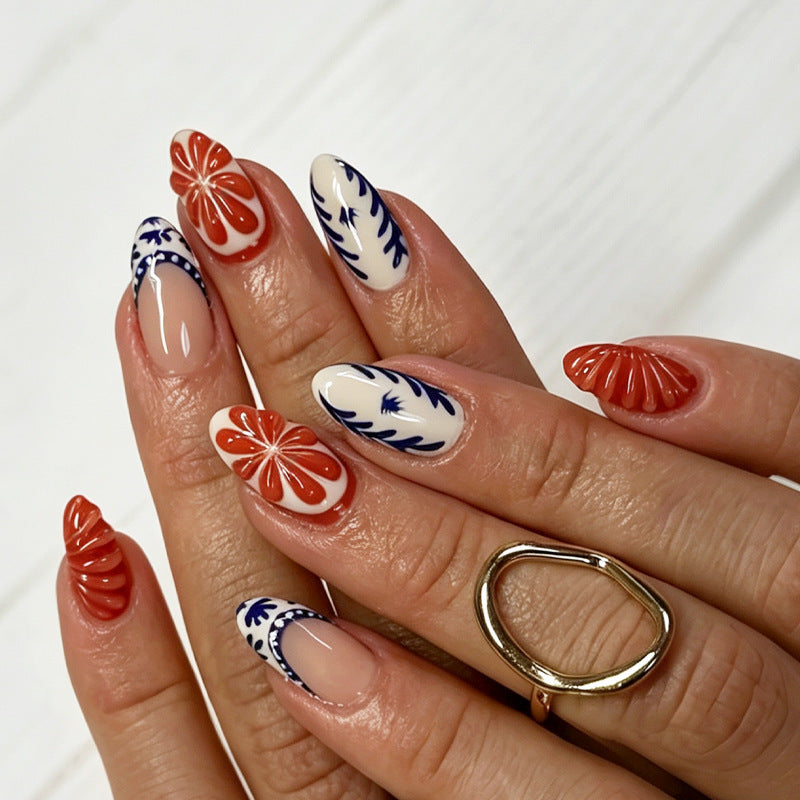 Floral Artistic Press-On Nail Set Bowlift