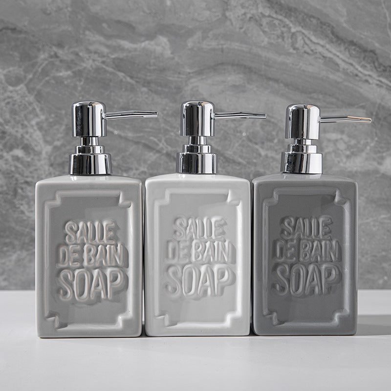 Embossed Ceramic Bathroom Soap Dispenser with Chrome Pump Bowlift