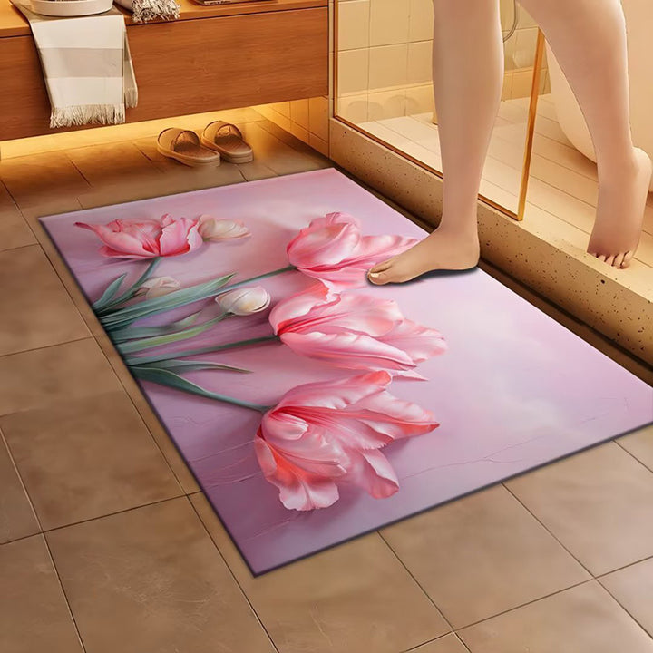 Artistic Floral Design Bath Mat Bowlift