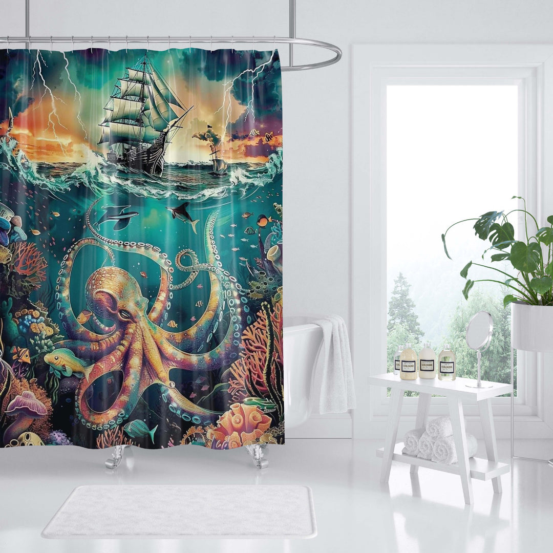 Ocean-Themed Art Shower Curtain Bowlift