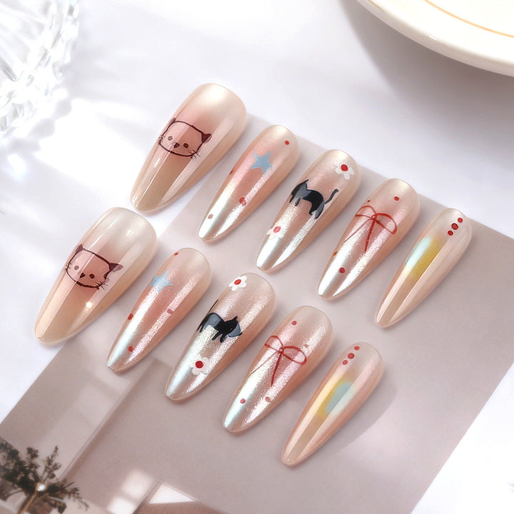 Whimsical Cat-Themed Press-On Nails Bowlift