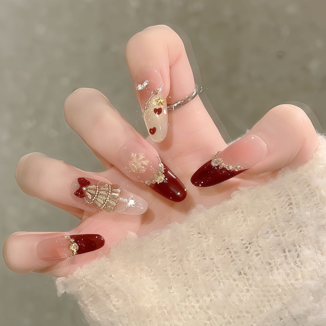 Artificial nail tips with festive glamour design Bowlift
