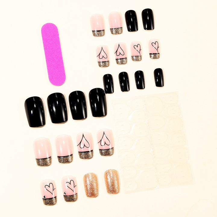 Elegant Glitter Heart Accent Nail Art Extensions Bowlift