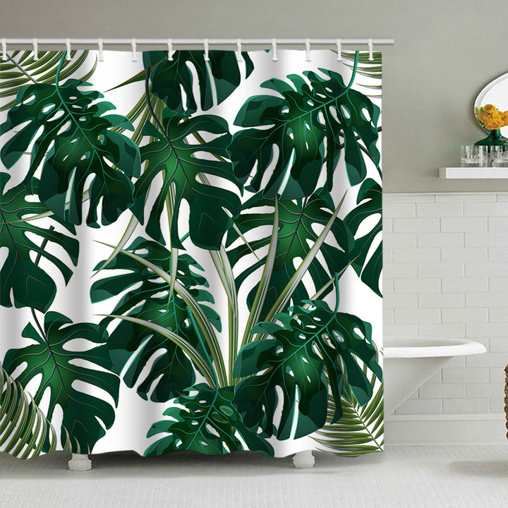 Tropical Leaf Print Shower Curtain Bowlift