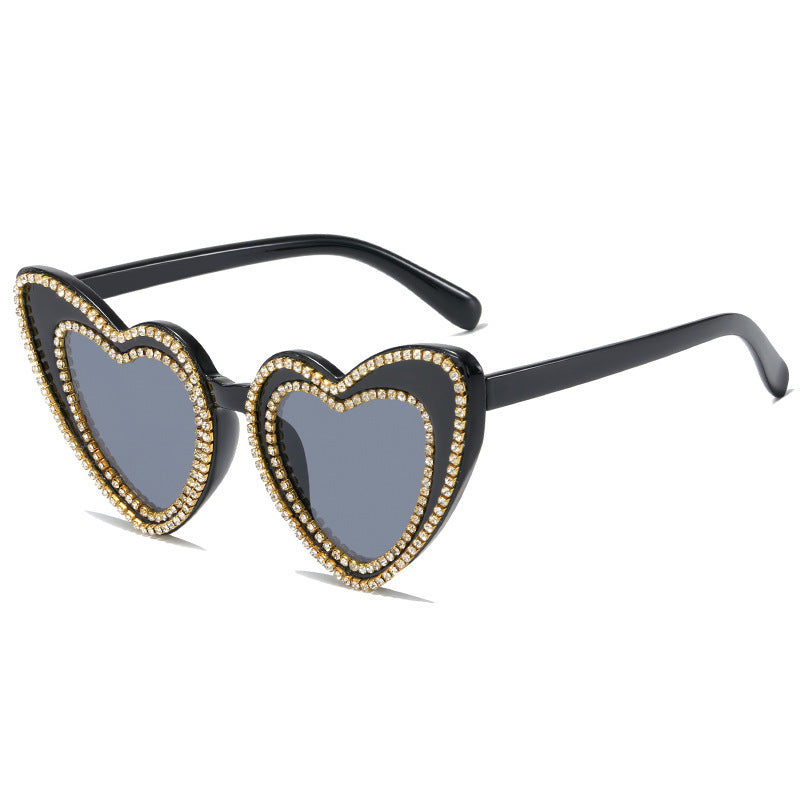 Women's Heart-Shaped Sunglasses with Glitter Accents Bowlift