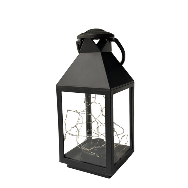 Decorative Metal and Glass Lantern with Warm LED Fairy String Lights Bowlift
