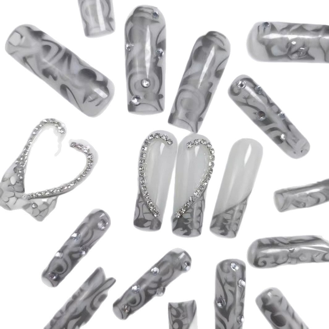 Artificial nails with elegant 3D pattern and radiant rhinestone decorations Bowlift