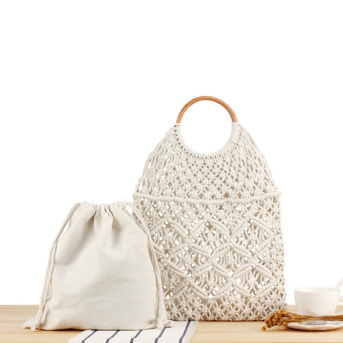 Macrame Tote Bag with Double-Layer Inner Pocket Bowlift