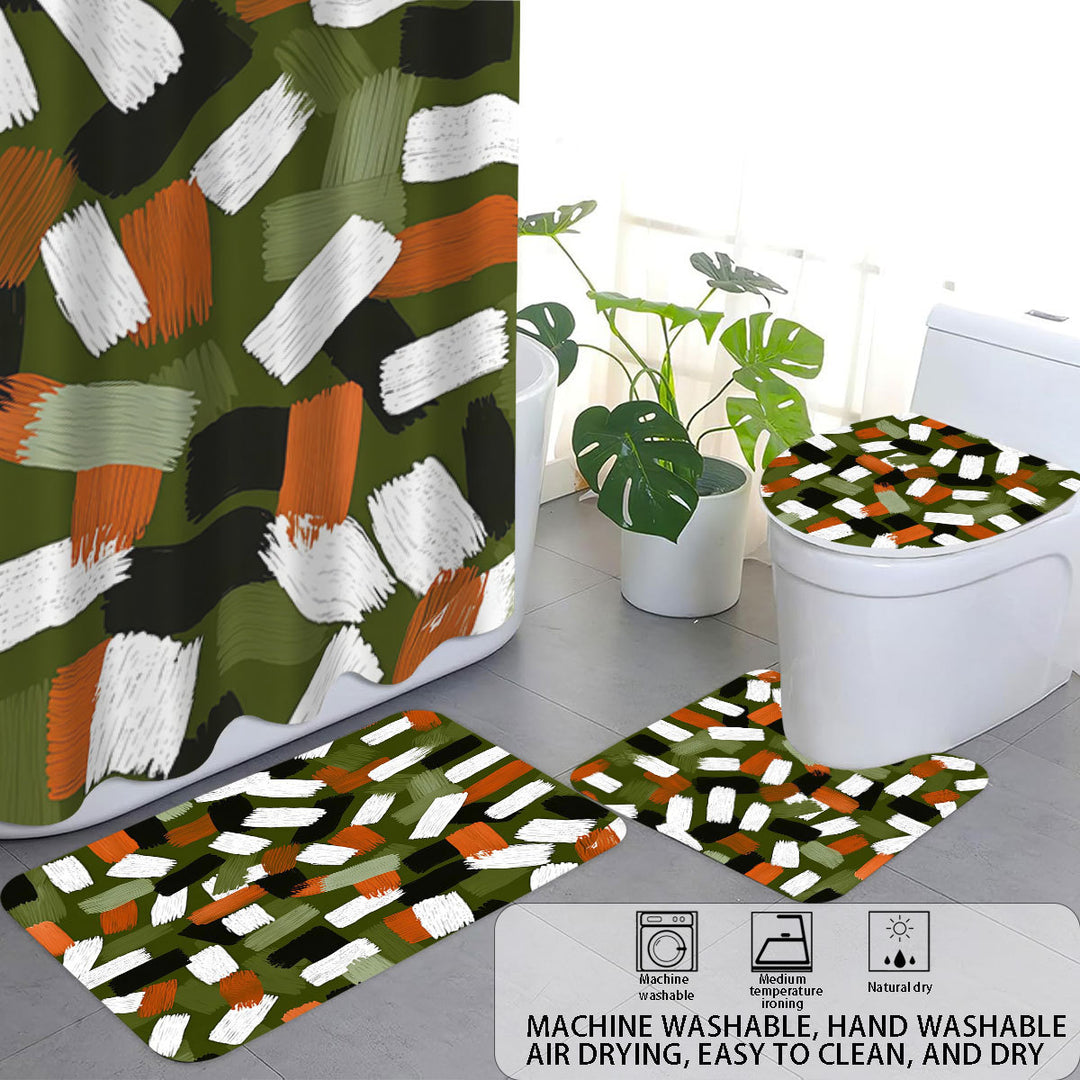 Bold Brushstroke Pattern Four-Piece Bathroom Set Bowlift