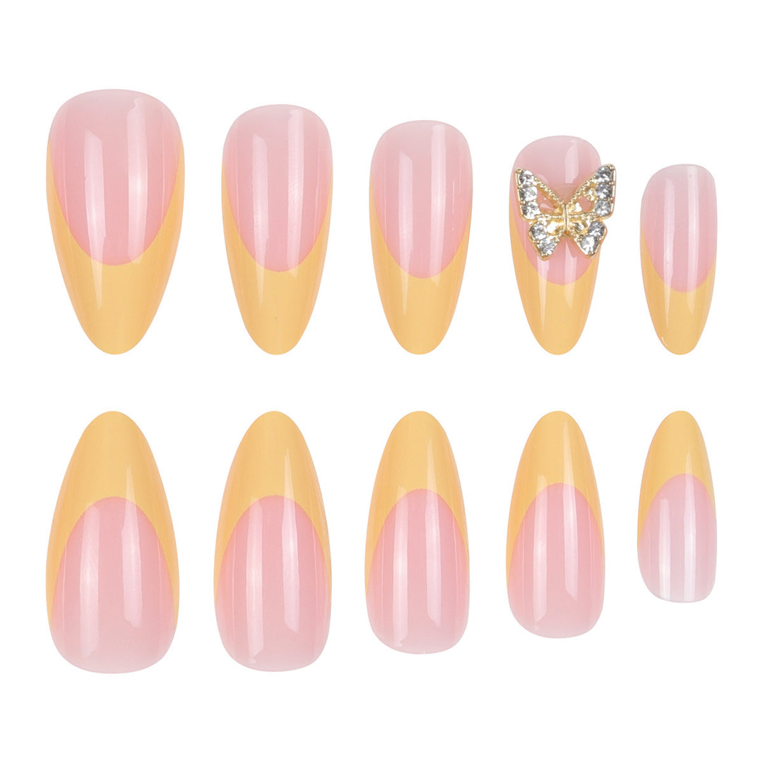 Glamorous Stiletto Press-On Nails with Butterfly Accents Bowlift